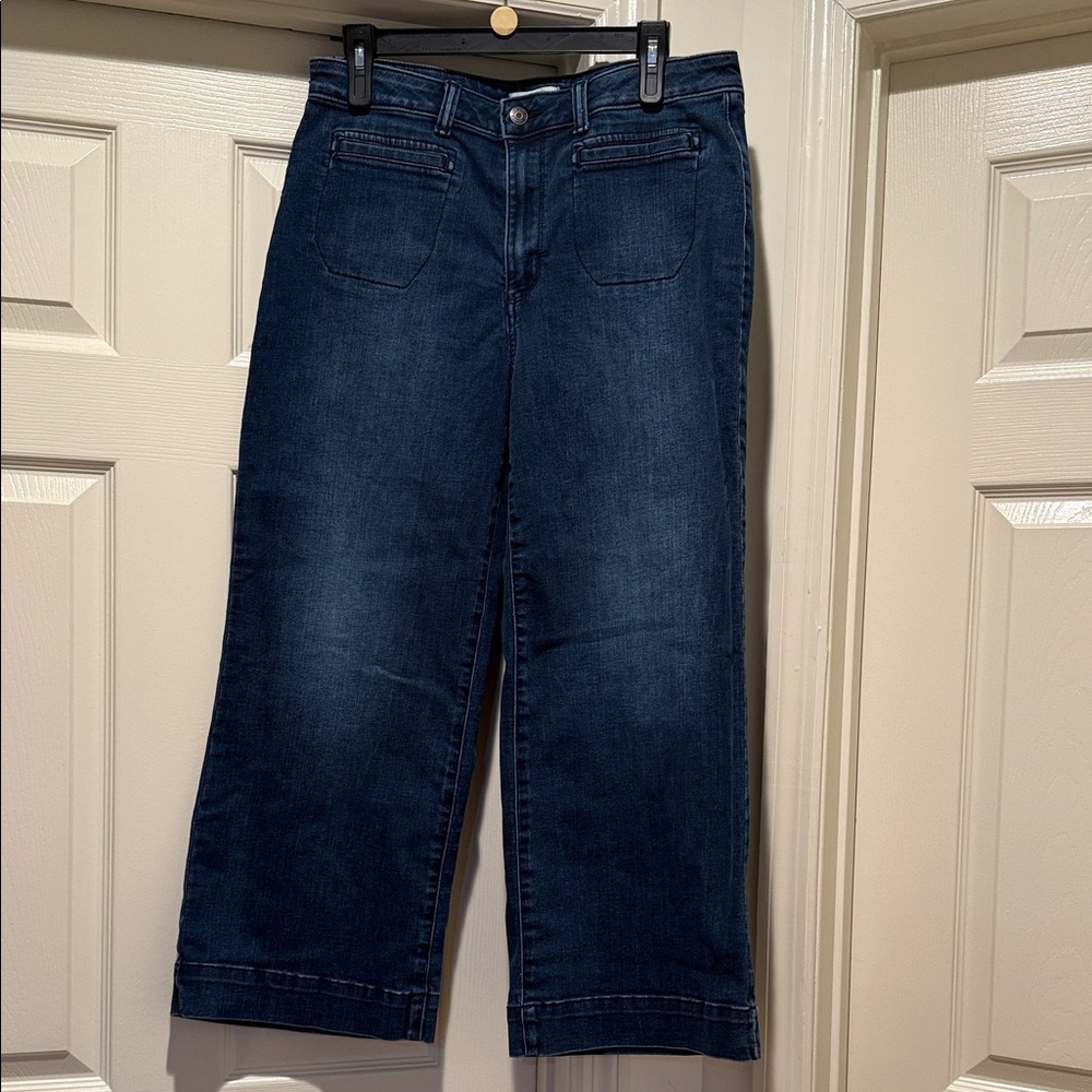Cropped Wide Leg Waist Defining Dark Blue 1970s Fun Sailor Patch Pocket Jean 14 - Picture 2 of 13